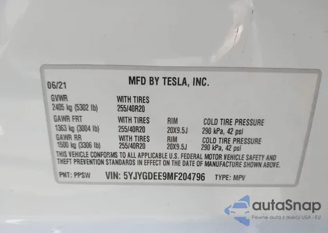 2021 Tesla Model Y Long Range Dual Motor All-Wheel Drive from USA, damaged, VIN 5YJYGDEE9MF204796